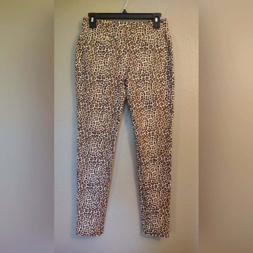 Michael Kors Leopard Print Jeggings Skinny Pants Stretch Gold Accent Size Small